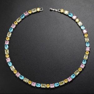 Silver Multi Color Zircon Tennis Necklace